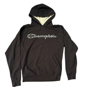 Champion Black Hoodie with White Logo Unisex Small